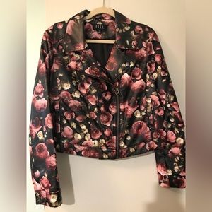 Faux leather floral moto jacket